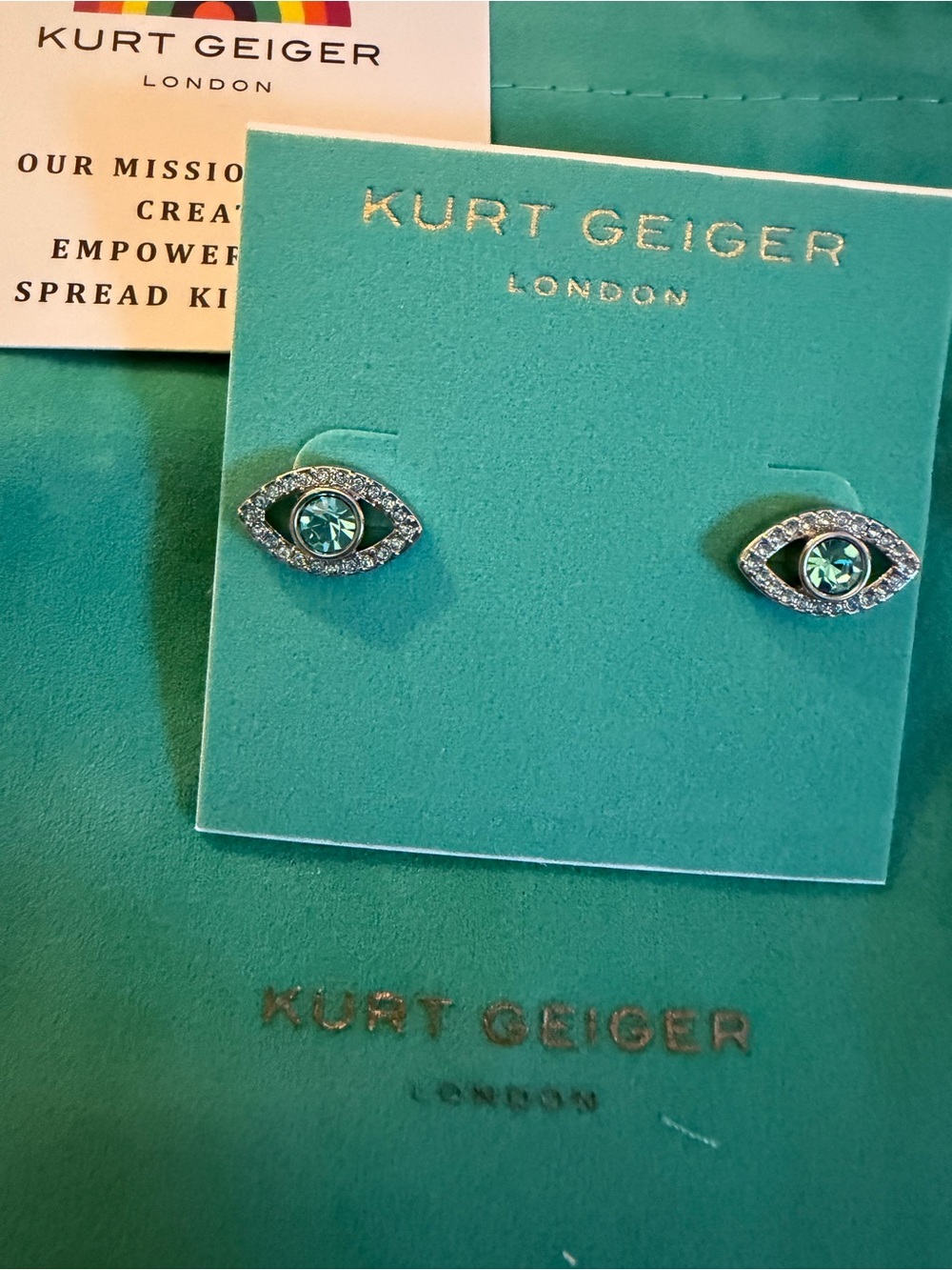 Kurt Geiger Teal Crystal Eye Stud Earrings - Picture 1 of 4